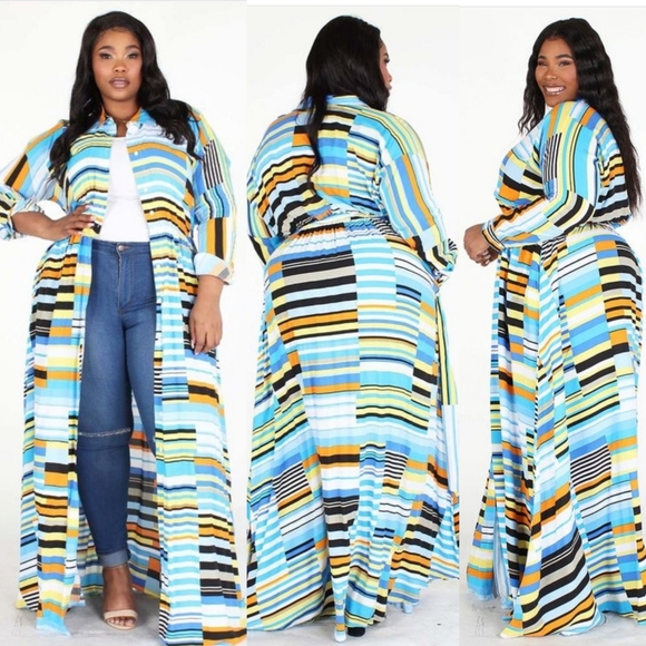 OhKayCloset Dresses & Skirts - 2PK Full length Maxi Dress Button up Striped Resell Wholesale lot M L SRP $100